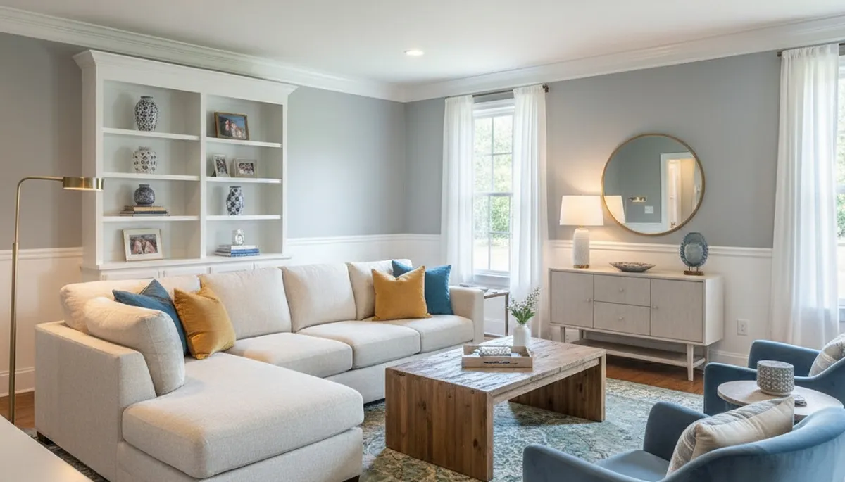 Freshly painted Greenville NC living room with smooth professional finishes and vibrant interior colors