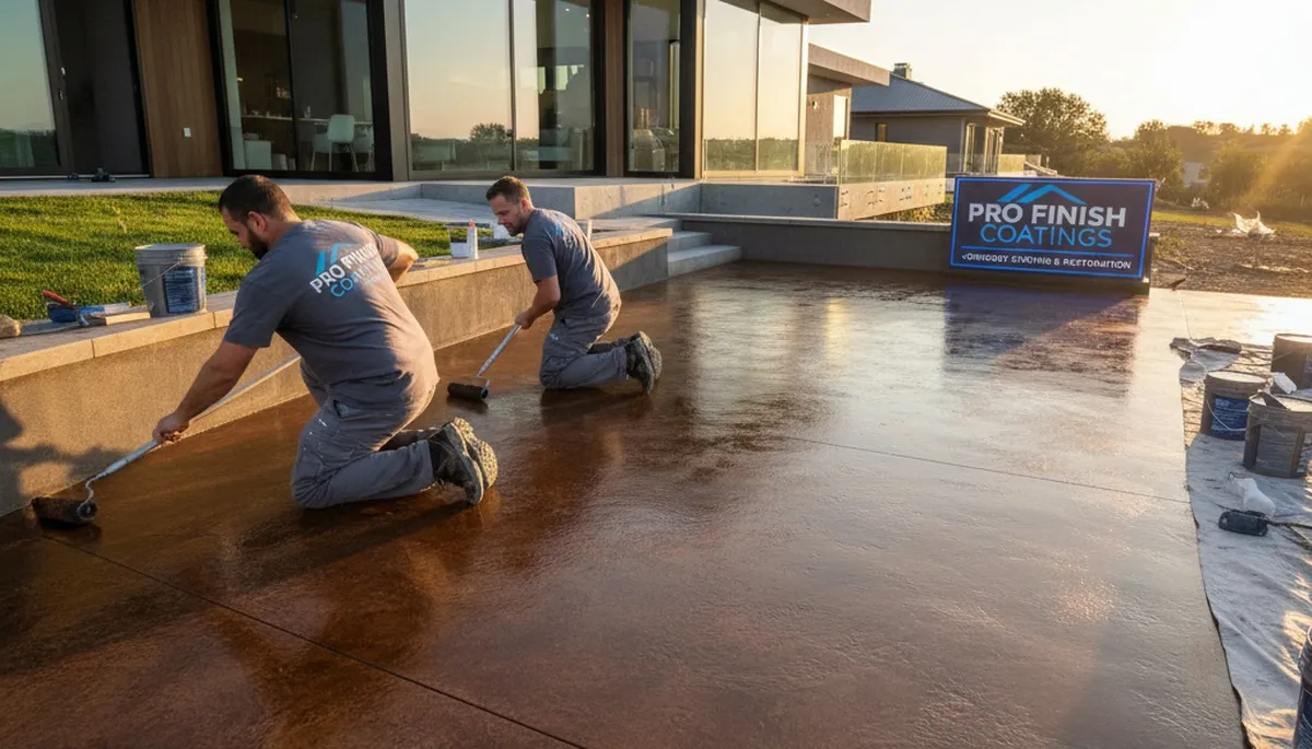 Professional concrete staining on driveway in Greenville, NC by expert house-painting contractors