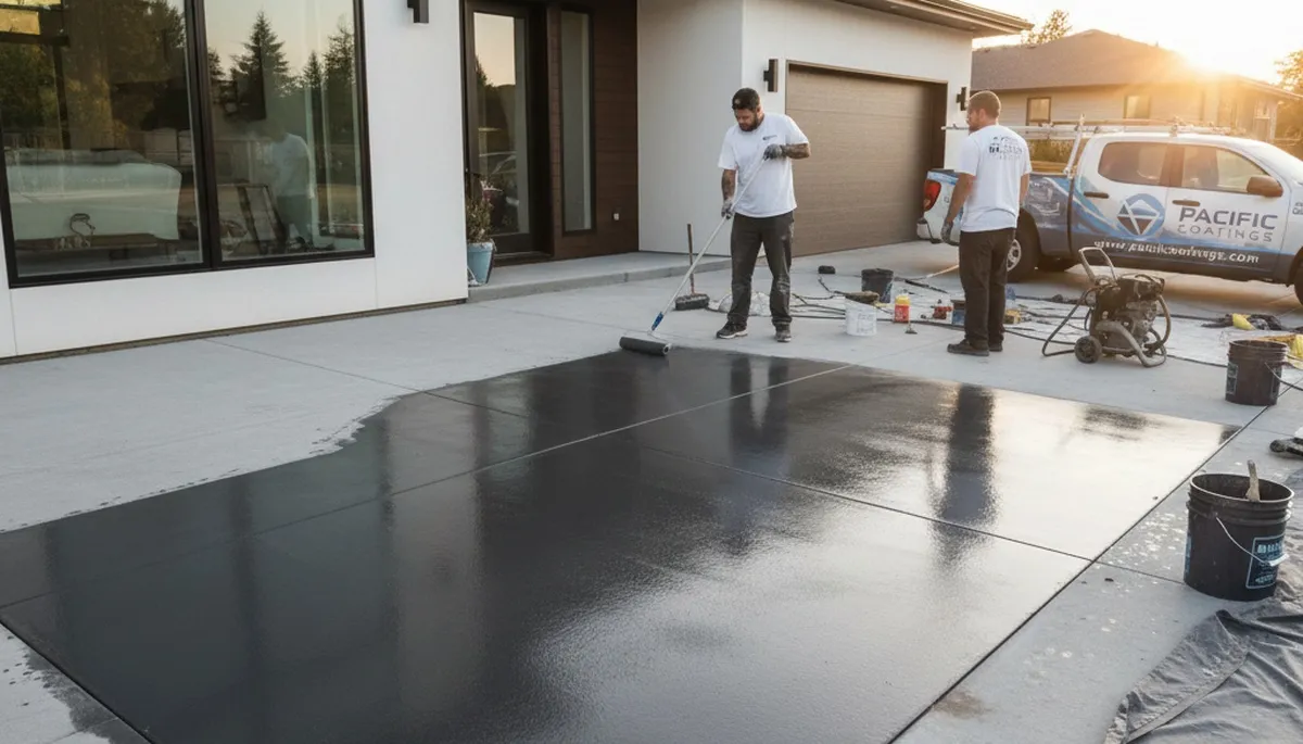 Professional concrete staining on patio surface in Greenville, NC by expert house painters