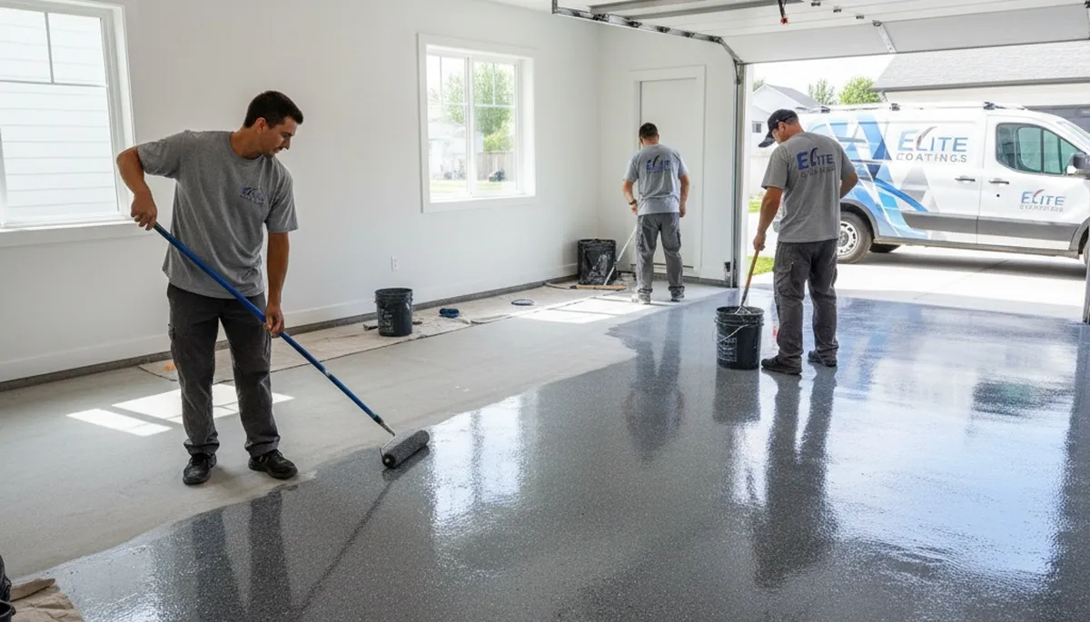 Professional epoxy garage floor coating in Greenville, NC for durable, glossy residential finish