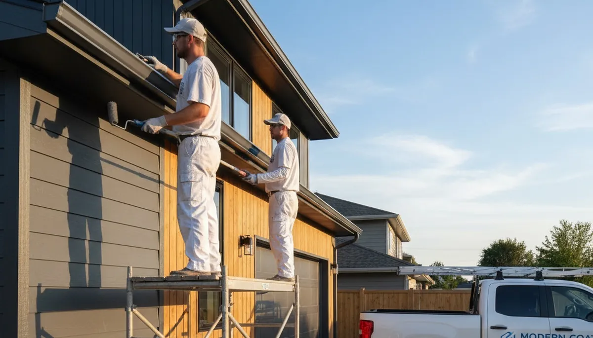Professional gutter painting on a Greenville NC home by expert house painters