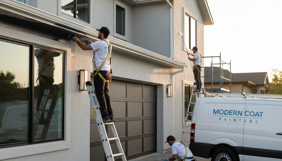 Professional gutter painting service on a Greenville NC home by expert house painters