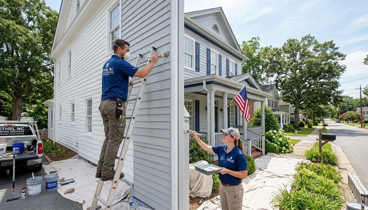 Professional house painters refinishing home exterior in Greenville, NC