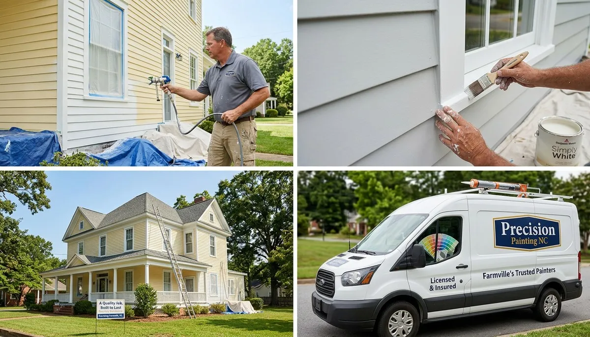 Professional house painters working on exterior home repainting in Greenville NC
