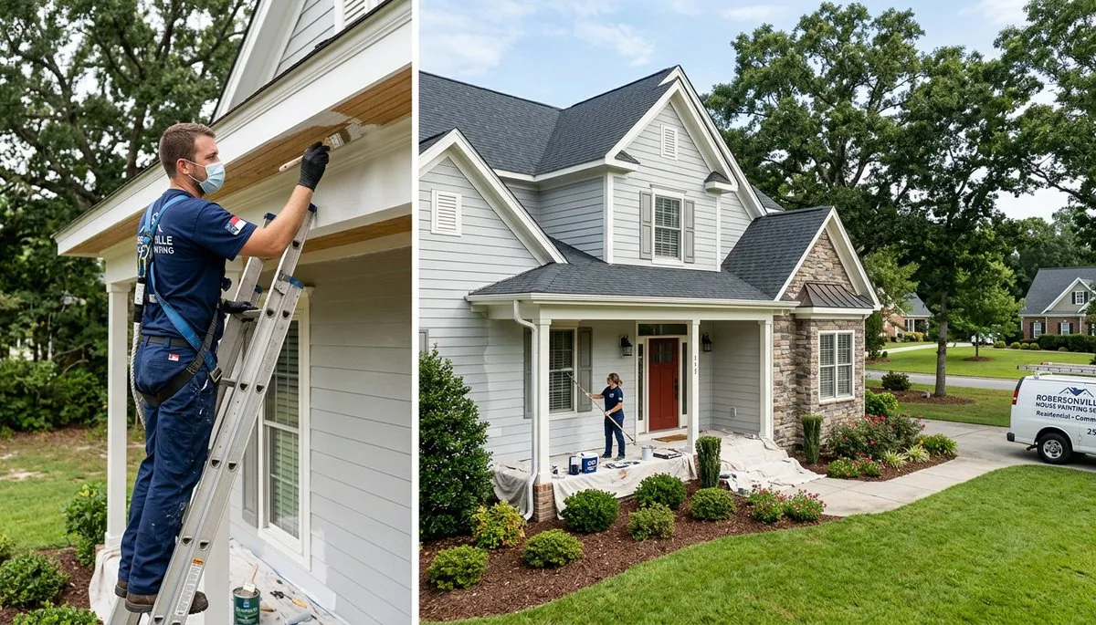 Professional house painters working on exterior home in Greenville NC