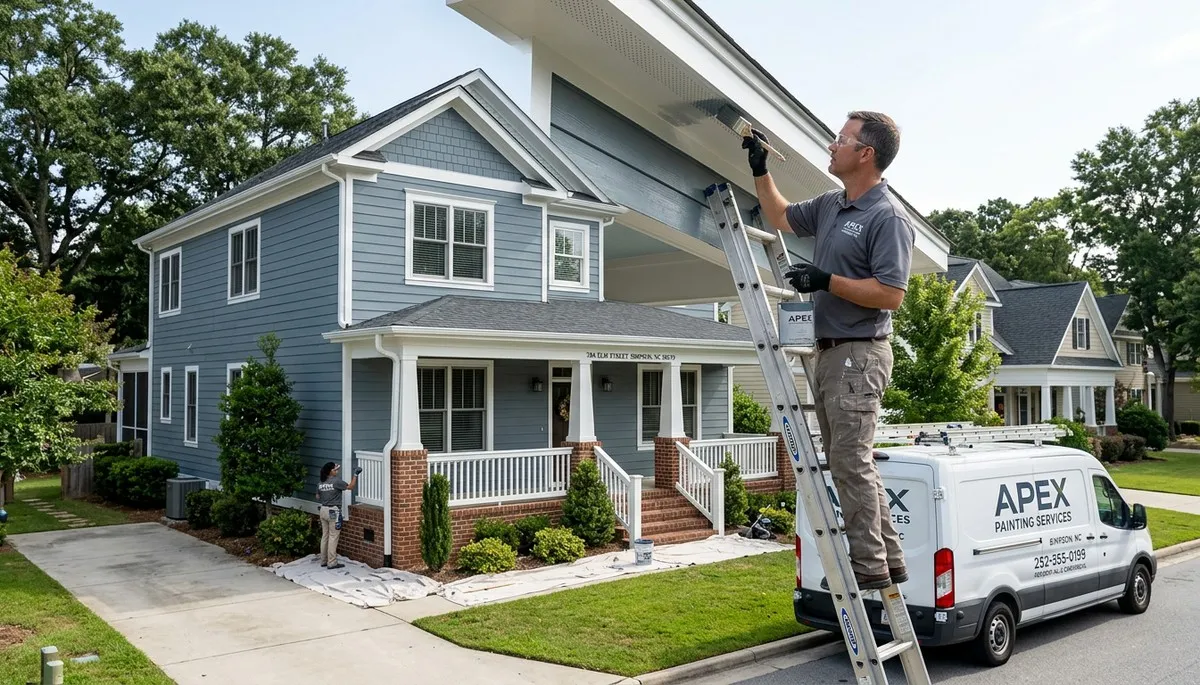 Professional house painters working on exterior home in Greenville NC