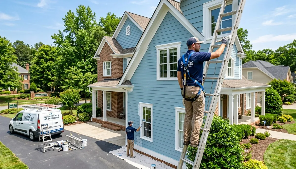 Professional house painters working on residential exterior in Greenville NC