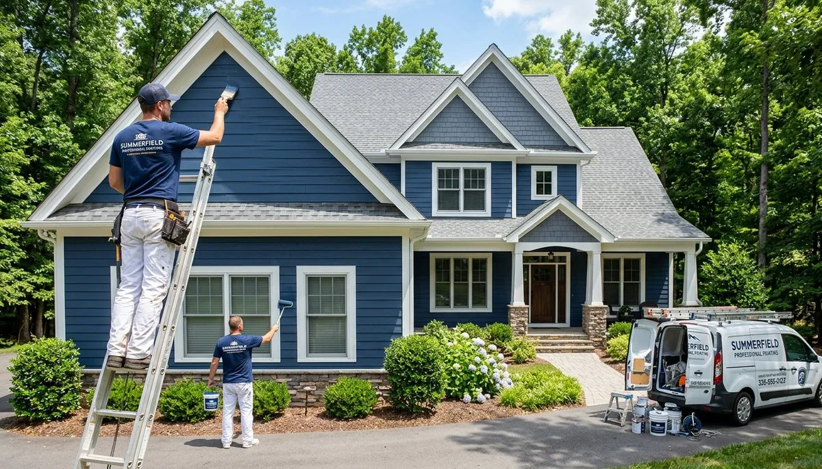 Professional house painters working on home exterior in Greenville NC