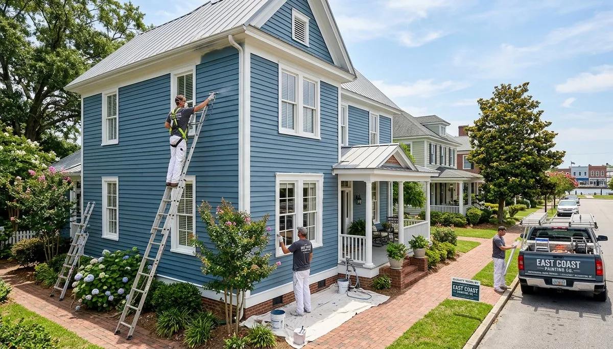 Professional house painters working on exterior home painting in Greenville NC
