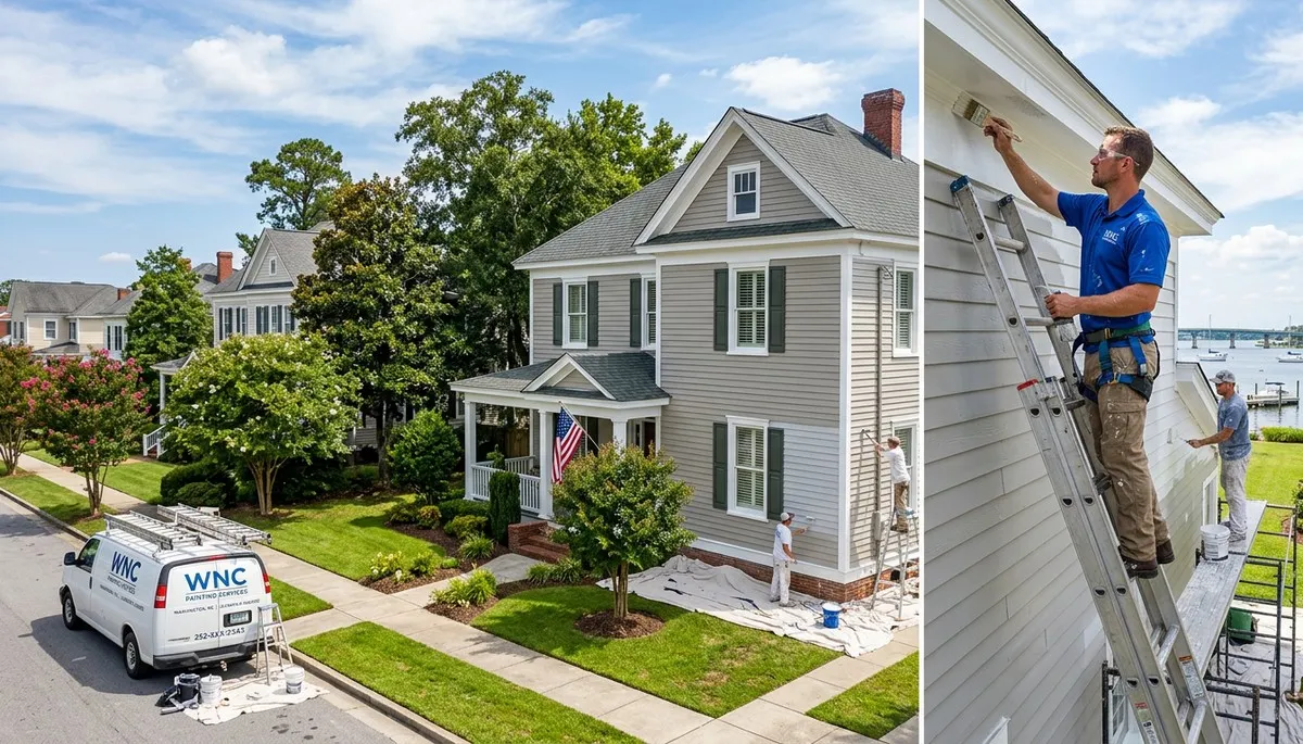 Professional house painters transforming home exterior in Greenville, NC with expert painting services