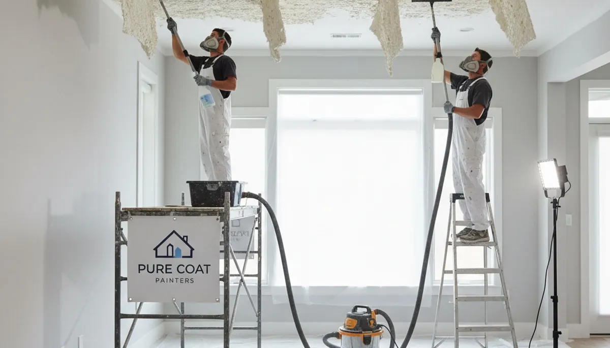 Professional popcorn ceiling removal in Greenville, NC creating smooth modern interior finishes