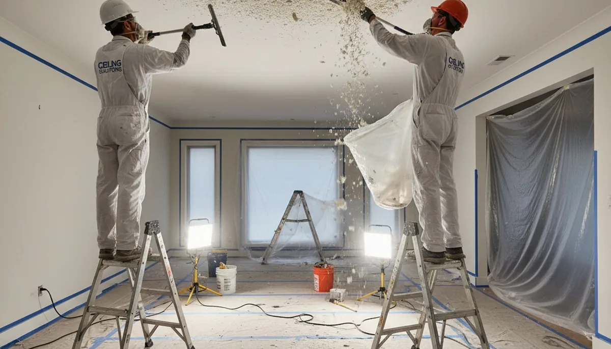 Professional popcorn ceiling removal in Greenville NC home for smooth modern interior finish