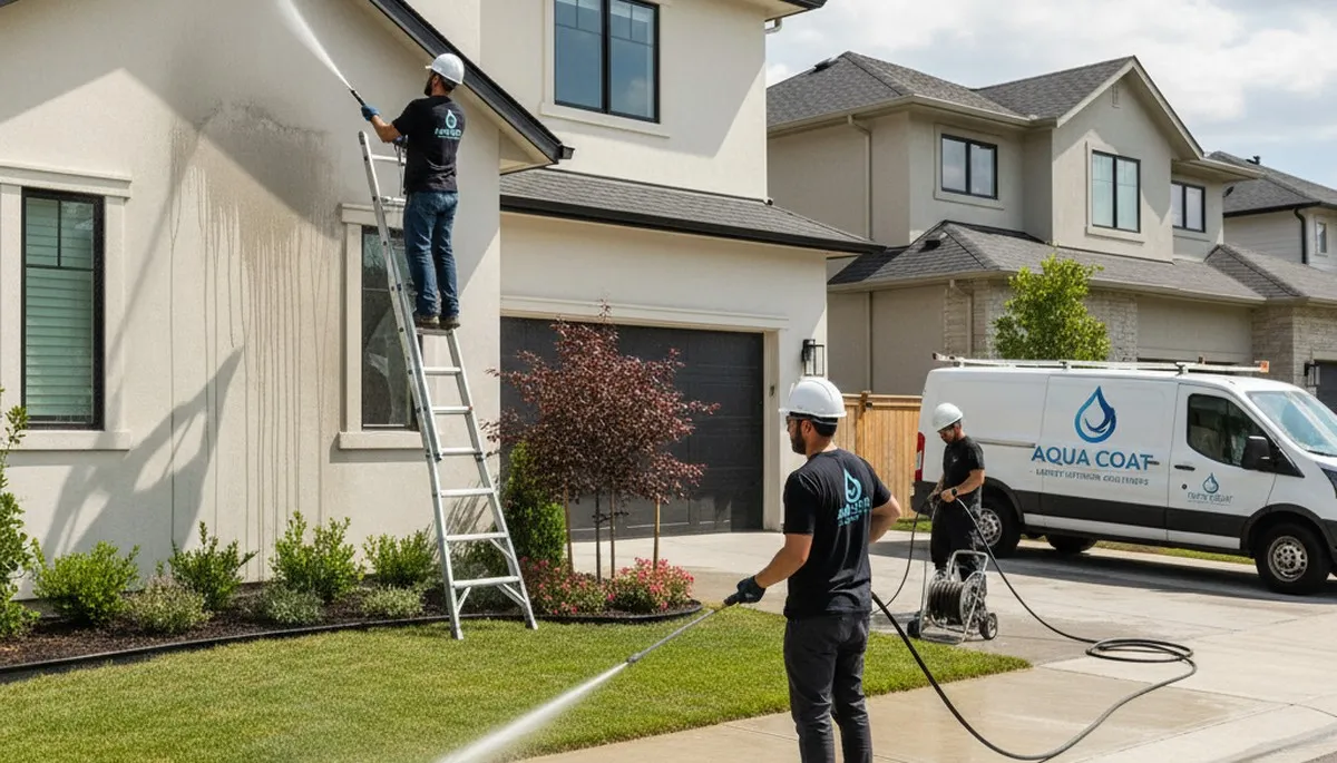 Professional pressure cleaning a Greenville NC home exterior removing mildew, grime, and pollen buildup