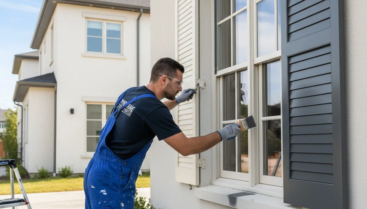Professional shutter painting on a Greenville NC home exterior by expert house painters
