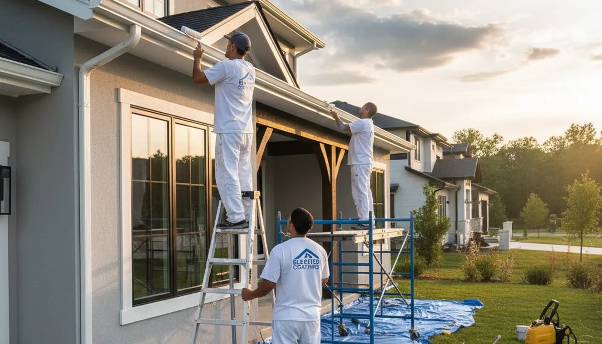 Professional trim and fascia painting on a Greenville NC home exterior by expert house painters
