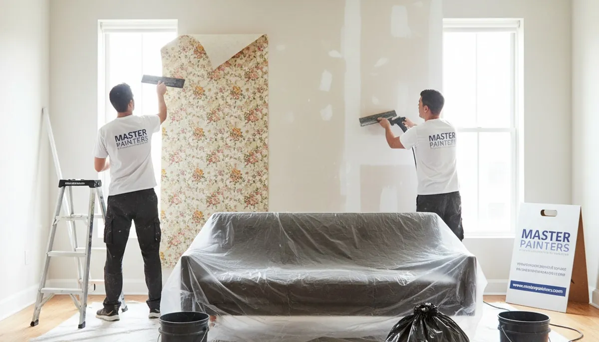 Professional wallpaper removal by house painters in Greenville, NC before interior painting prep