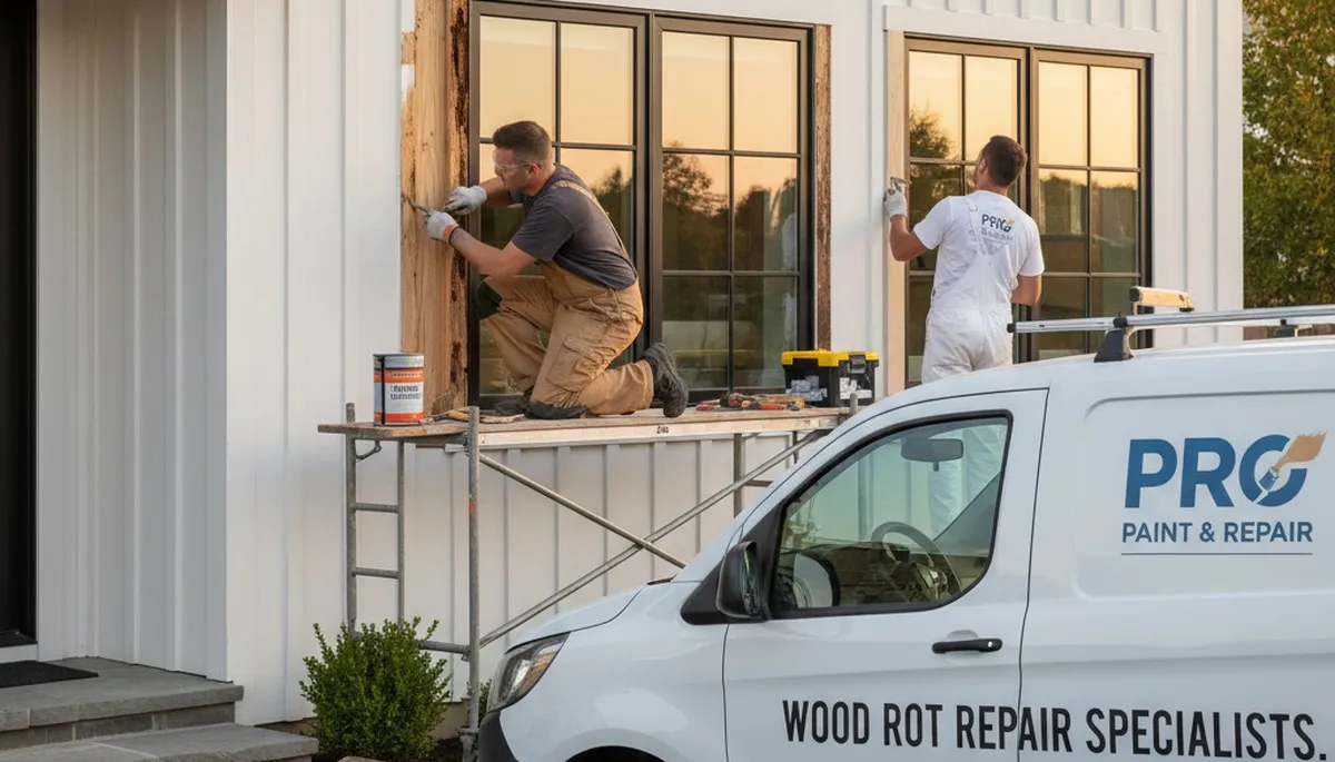 Professional wood rot repair on home exterior by painters in Greenville, NC
