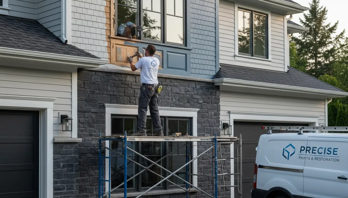 Professional wood rot repair on home exterior by expert painters in Greenville, NC